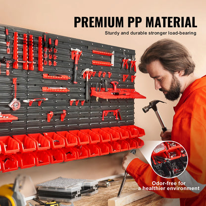 SucceBuy Wall Mounted Storage Bins 30/48Bin Parts Rack Organizer Garage with Wall Panels Hooks Plastic Shop Tool for Screw Nails