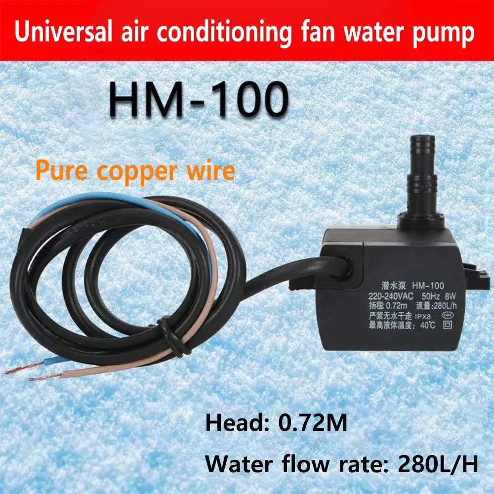 HM-100 Air Conditioning Fan Submersible Pump Universal 220-240VAC 50Hz 8W Cold Fan Pumping Pump Lift: 0.72m Flow Rate: 280L/h