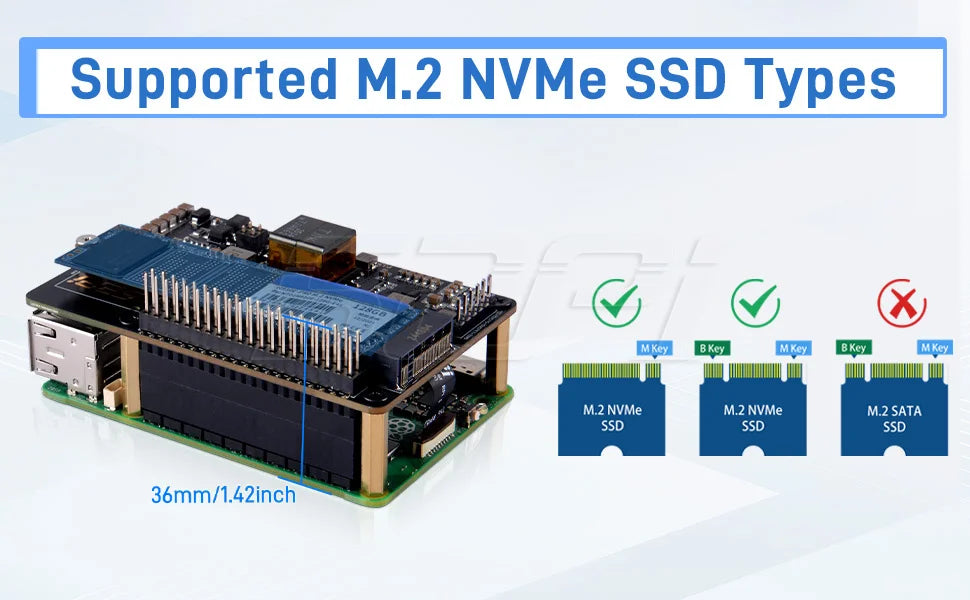 52Pi M.2 NVME M-key & PoE+ Hat & Active Cooler Kit For Raspberry Pi 5 Support SSD: 2230/2242/2260/2280