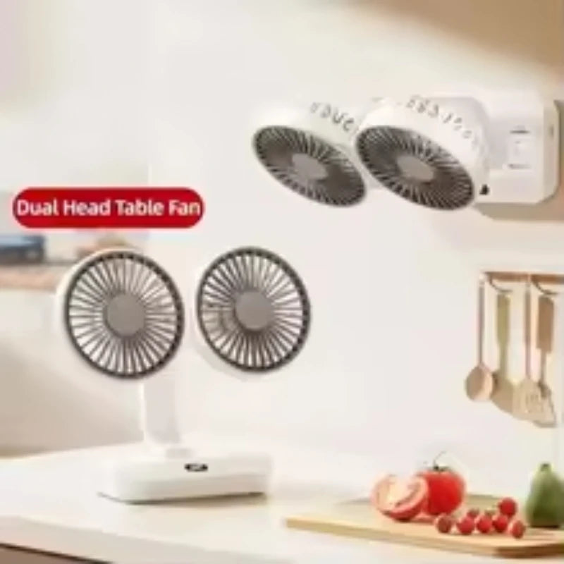 Double Head DesktopFan:4-speed fast cooling, 8000mAhbatterydigital display adjustable directionshakingfunction for household use