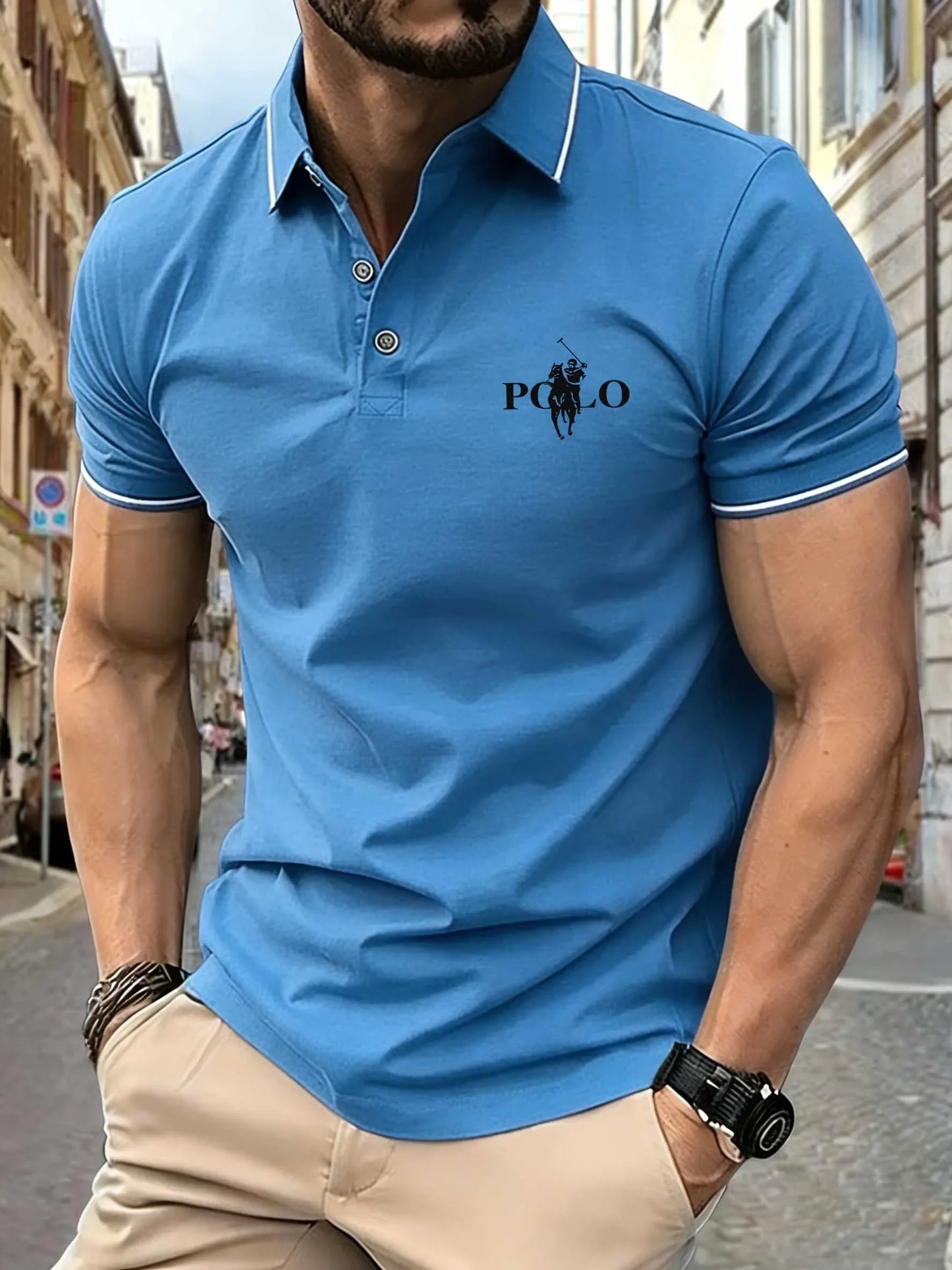 Men's Fitness Casual Sports T-shirt Gym Running Sports Elastic Short-sleeved Polo Shirt Lapel Top Men's Slim Fit T-shirt