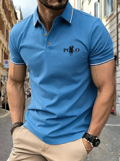 Men's Fitness Casual Sports T-shirt Gym Running Sports Elastic Short-sleeved Polo Shirt Lapel Top Men's Slim Fit T-shirt