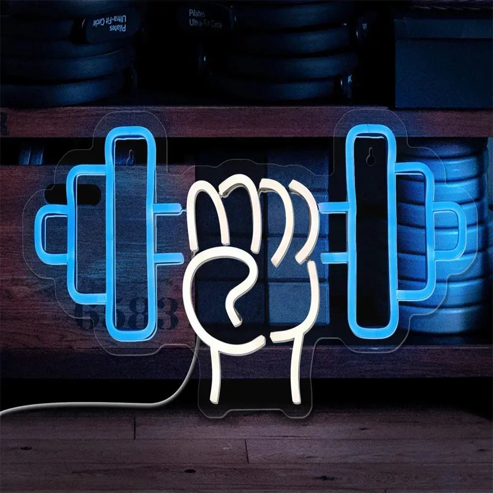 Barbell Fitness Gym Neon Sign Dumbbell LED Neon Ligh Wall Decoration For Workout Room Sport Club Weightlifting Christmas Gift