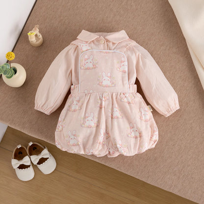 Infant carrycot pants set - Korean style - Girls' baby dress with sweet and stylish design - Cute rabbit print - Two-piece set