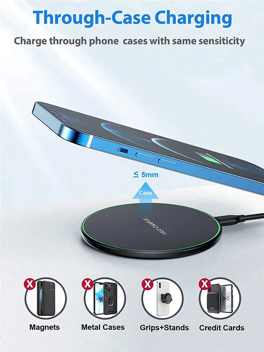 50W Wireless Charger Pad For IPhone 16 15 14 13 12 Pro XS Max 8 Upgrade Fast Wireless Charging Station For Samsung Xiaomi Huawei