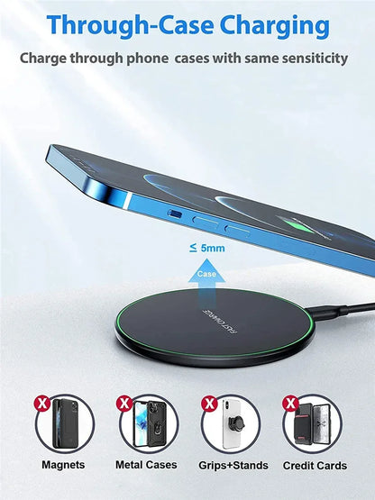 50W Wireless Charger Pad For IPhone 16 15 14 13 12 Pro XS Max 8 Upgrade Fast Wireless Charging Station For Samsung Xiaomi Huawei