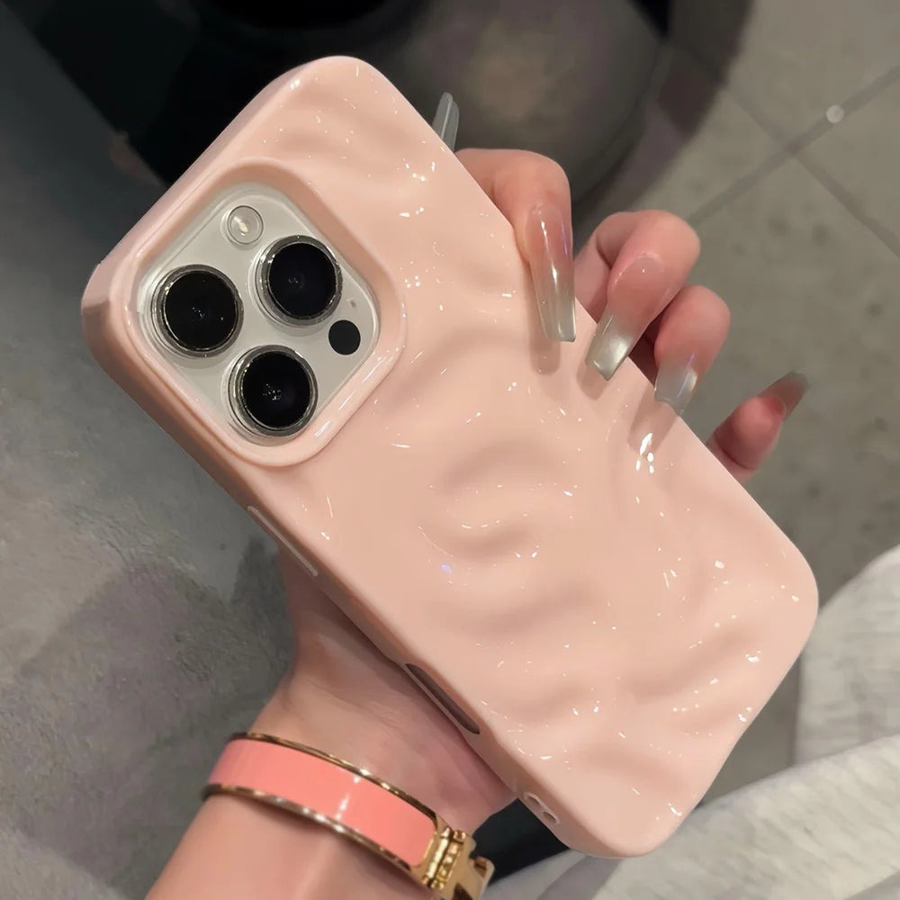 Luxury Soft Silicone For iPhone 11 12 13 14 15 16 17 Pro Max Plus Wave Fold Pattern Candy Bumper Back Cases Protective Cover