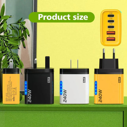 240W GaN Fast Charger 3 USB-C 2 USB-A Ports PD QC3.0 for iPhone 17 16 Galaxy S25 S24 Xiaomi 16 15 Huawei Mate 70 60 Oppo Vivo