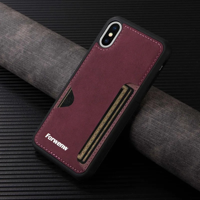 Retro Card Holder Phone Case for iPhone 17 16 15 14 13 12 11 Pro Max 16E Mini XS XR SE 7 8 Plus Busines Wallet PU Leather Cover