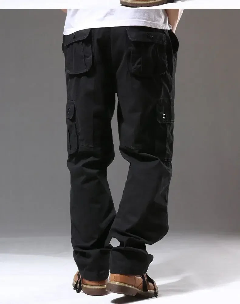 Cross-Border Men's Cargo Pants Spring Autumn Loose-Fit Pure Cotton Multi-Pocket Plus Size Straight-Leg Casual Pants