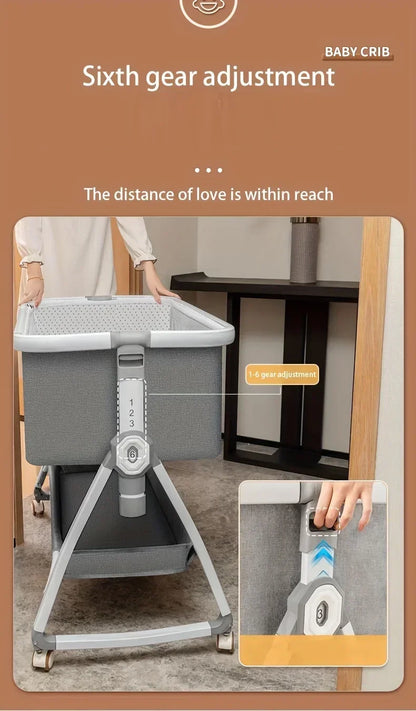 Multi Functional Baby Crib with Foldable Height Adjustment Splicing, Portable and Movable Bedside Swing, Cradle, Sleeping Bed