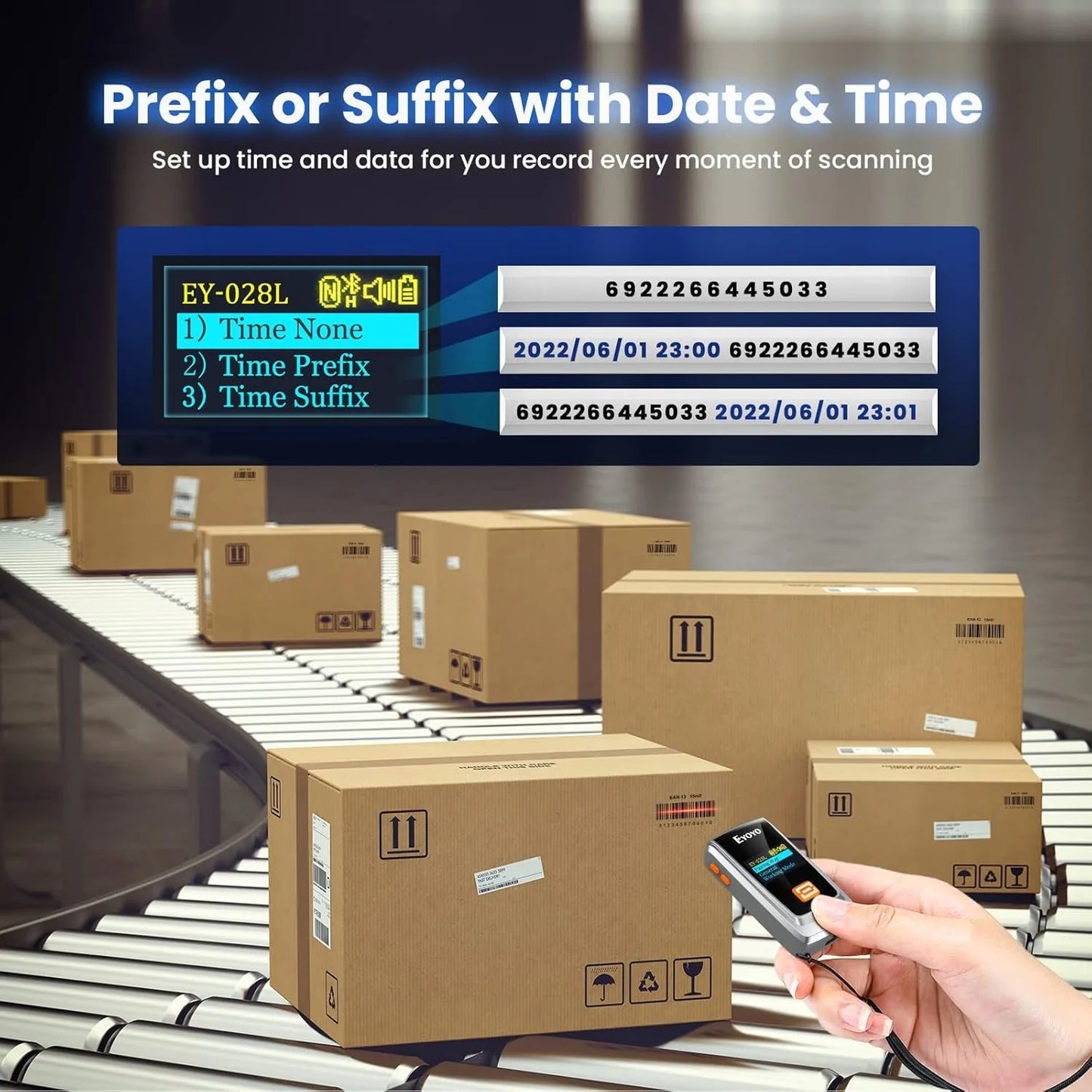 EYOYO Bluetooth QR 2D 1D Barcode Scanner With LED Display Wireless Laser Bar Code Reader for IOS Android Windows Mobile Payment