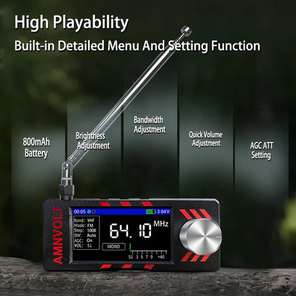 Upgraded V3S AMNVOLT Mini SI4732 DSP Radio Receiver FM AM SSB LSB USB Full Band Pocket Radio with Hi-Z Headphone Amplifier