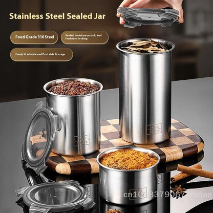 Stainless Steel Storage Jars Set 500/900/1400ml Sealed Containers Kitchen Organizer for Fresh Grain Vegetable Coffee