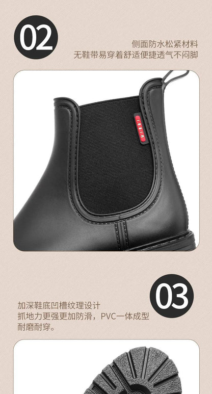 Women's short tube anti slip rain shoes, lightweight waterproof water shoes, fashionable Chelsea rain boots, PVC one-time moldin