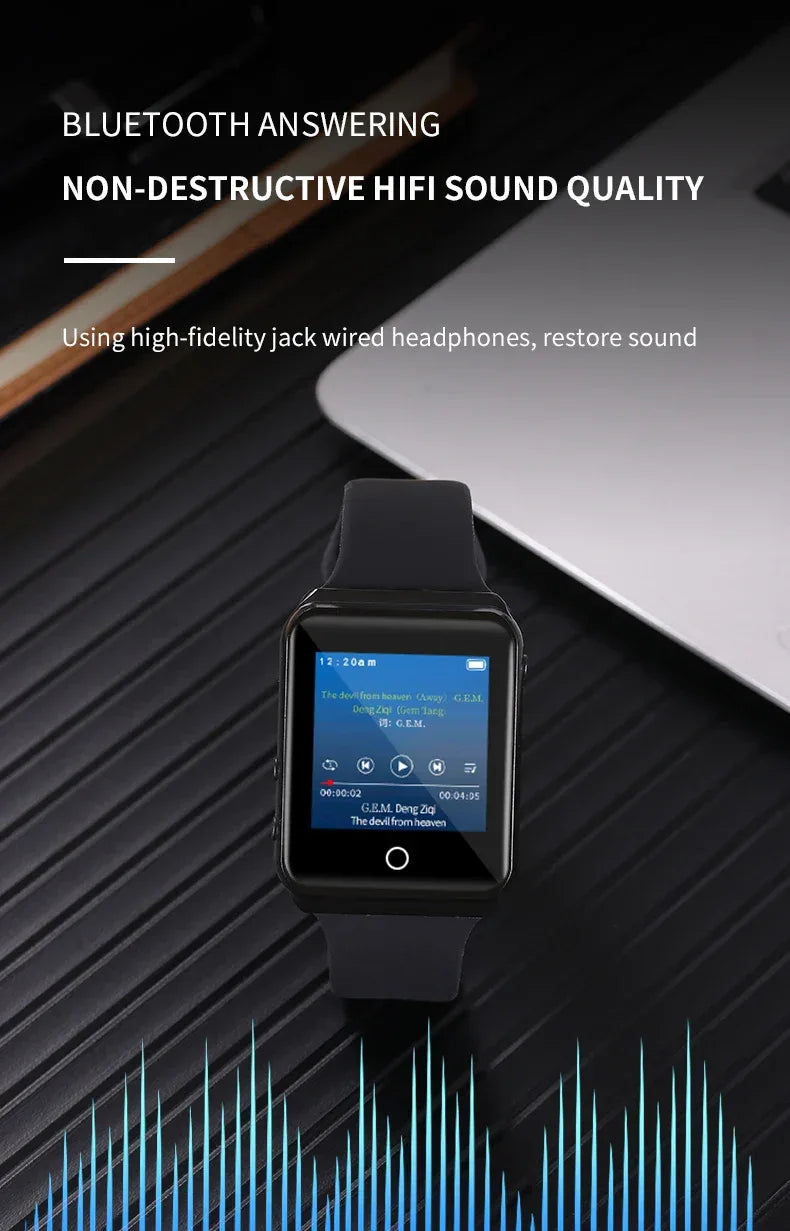 Metal Bluetooth watch MP3 music player HiFi audio quality Bluetooth 5.0 support TF card FM FM/e-book/pedometer wristband MP4