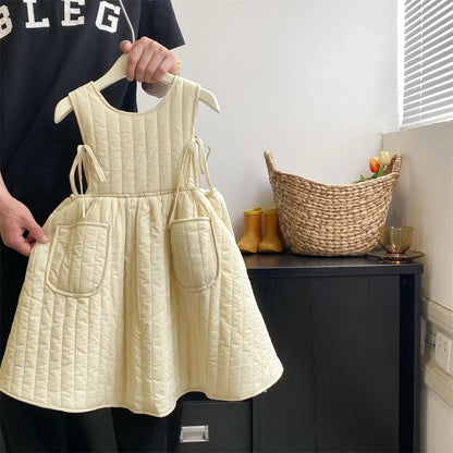Girls Casual Dresses Autumn Winter New Forest Style Children Clothing Strap Skirt Princess Sleeveless Striped Soild