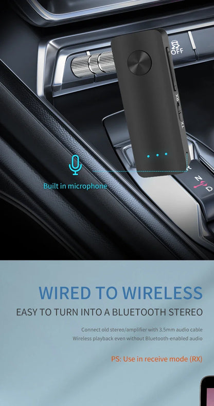 2-In-1 Wireless Audio Adapter Bluetooth 5.3 Receiver Transmitter 3.5mm Jack AUX Lossless Sound MIC For Car Speaker TV PC