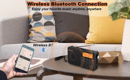 XHDATA D-109 Stereo Digital Portable Radio AM SW MW FM Radio Bluetooth Compatible Multifunctional Radio Support TF Card Player
