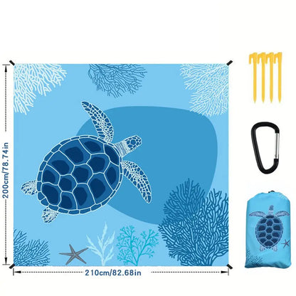200x210cm Sandproof Waterproof Beach Mat, Foldable 3-Color Spliced Outdoor Picnic Blanket, Lightweight Pocket Camping Mat