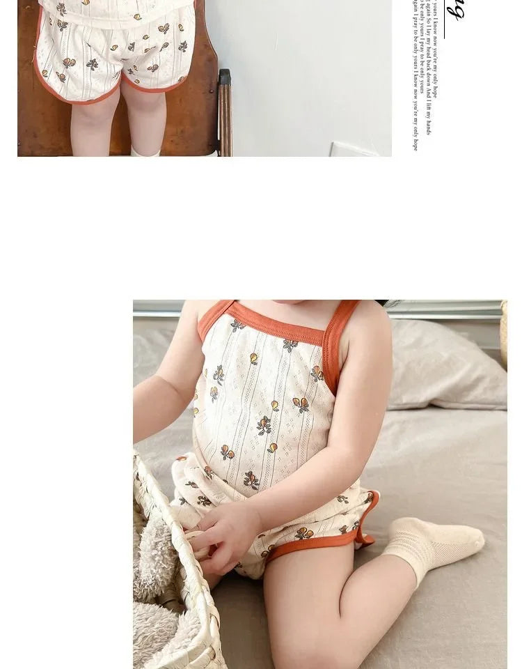 Baby Clothes Sets Summer Toddler Girl Strap Suits Cotton Printing Baby Boy Tops Tee and Shorts Infant Tracksuit Newborn Sets
