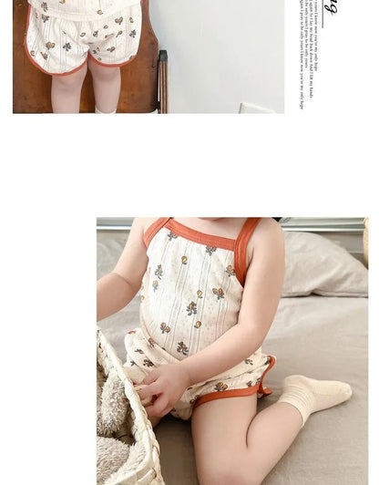 Baby Clothes Sets Summer Toddler Girl Strap Suits Cotton Printing Baby Boy Tops Tee and Shorts Infant Tracksuit Newborn Sets