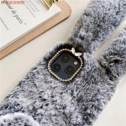 Soft Plush Phone Case For Xiaom Poco C85 C75 C71 C65 C61 C55 C51 C50 C40 C31 C3 Warm Winter Furry Rabbit Bunny Fur Cover