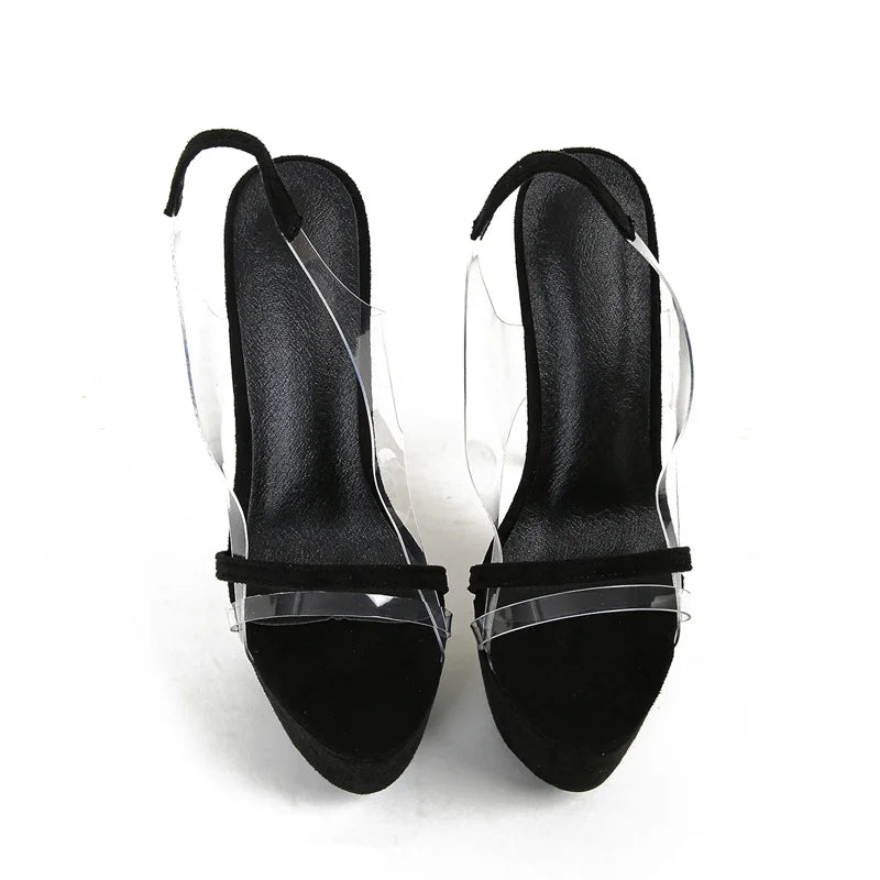 Liyke Model Catwalk Extreme High Heels Sexy 16 CM Transparent Sandal Women Snake Print Open Toe Slip-On Back Strap Platform Shoe