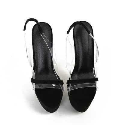 Liyke Model Catwalk Extreme High Heels Sexy 16 CM Transparent Sandal Women Snake Print Open Toe Slip-On Back Strap Platform Shoe