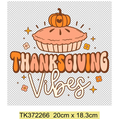 Retro Printing Thanksgiving Iron on Transfers Patches Pumpkin Autumn Heat Transfer Stickers for Clothes Heat Transfers Patches