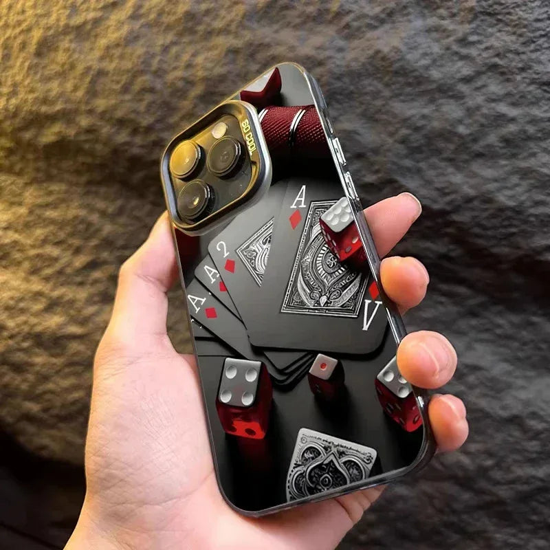 Poker For iphon 16 15 Plus X XR XS Max 11 12 13 Pro 16 Pro Max X XR XS Shockproof Ultra-Thin Hard Cover Protective Phone Case