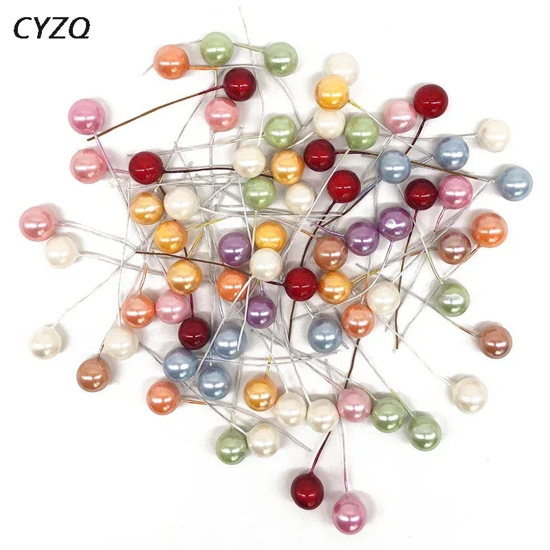50Pcs/lot Mini Artificial Flower Fruit Stamens Cherry Christmas Plastic Pearl Berries for Wedding DIY Gift Box Decorated Wreaths
