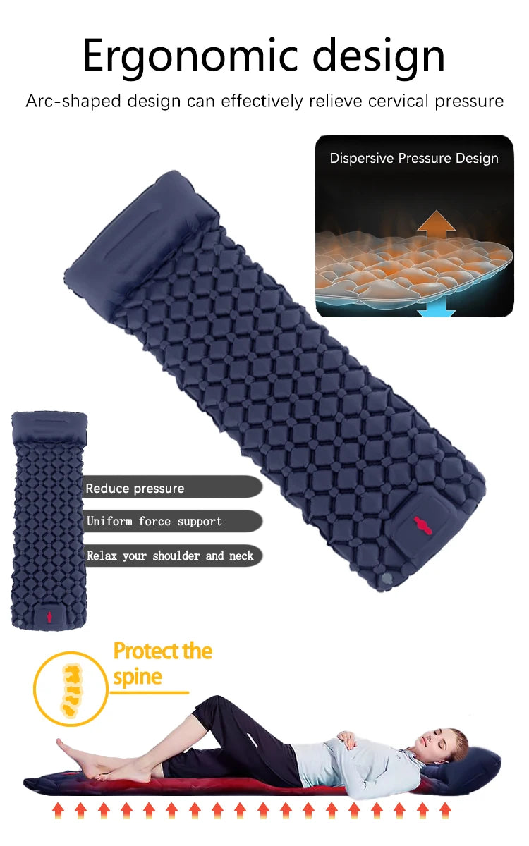Outdoor Camping Sleeping Pad Folding Sleep Mat Beach Inflat Mattress with Pillows Ultralight Air Mat Travel Hiking New