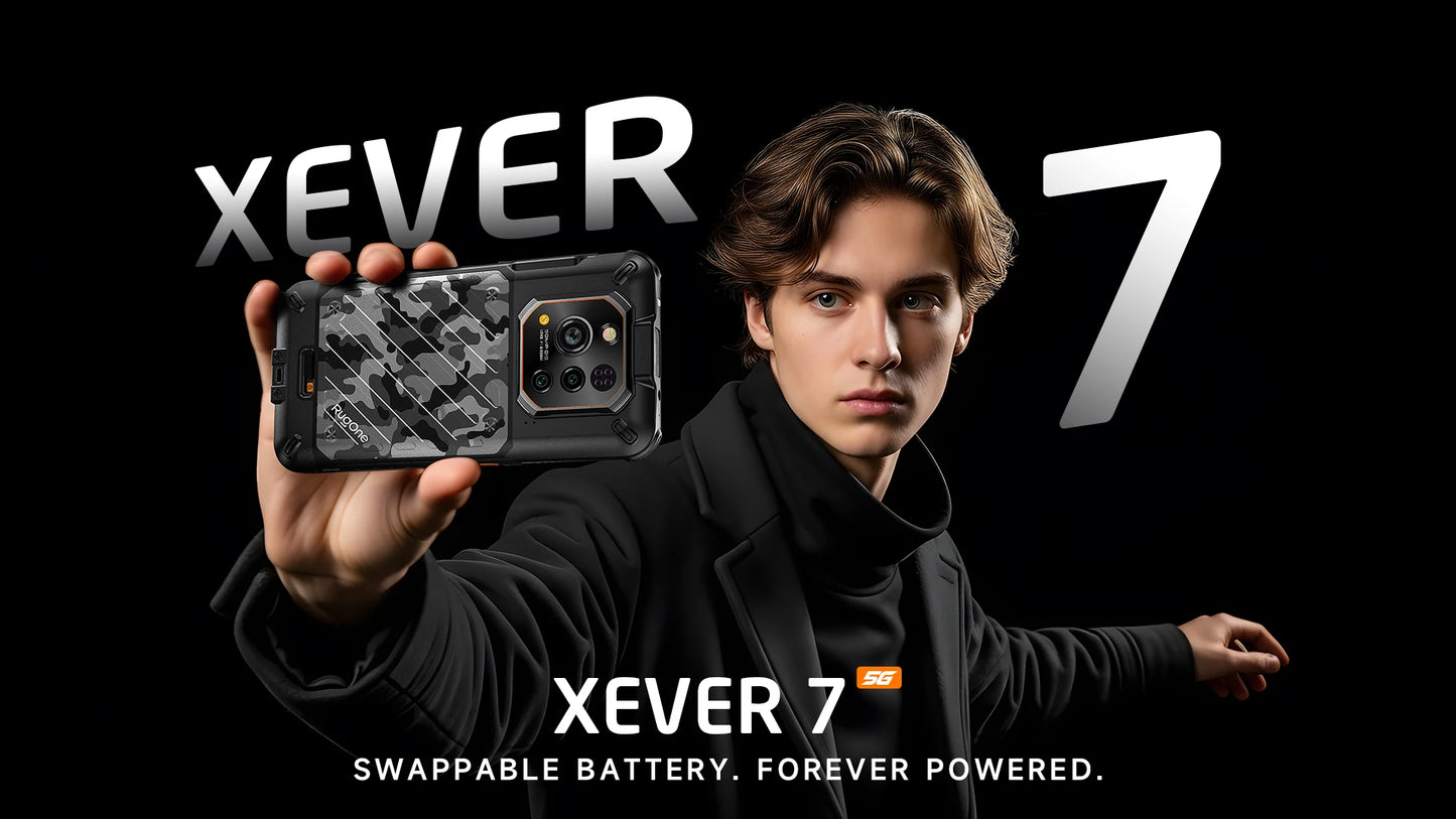 RugOne Xever 7 5G Rugged Phone Android 15 Smartphone 512GB ROM 12+12GB RAM 6.67" 120Hz AMOLED NFC 5500mAh Swappable Battery