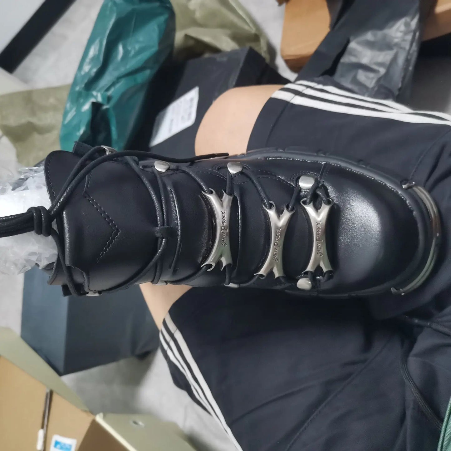 2025 Celebrity Inspired Heavy Metal Platform High-Top Shoes Women Punk Small Leather Shoes Gothic Dark Motorcycle Boots Fashion