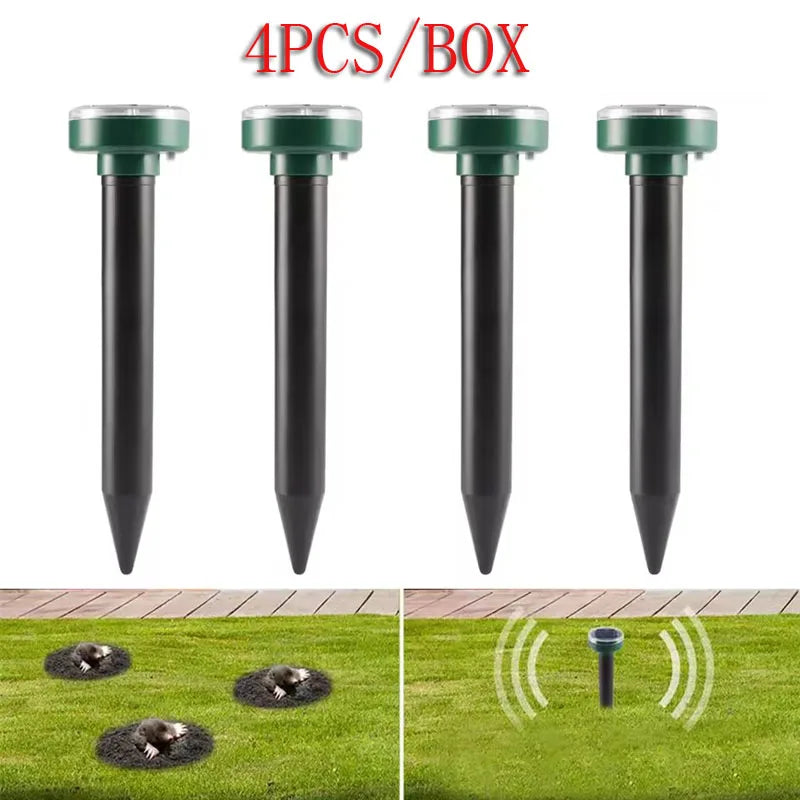 4PCS Solar Powered Ultrasonic Mouse Mole Repeller Rodent Deterrent Vibration Wave LED Lights For Yard Garden Park Farm Outdoor