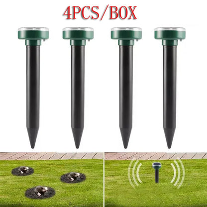 4PCS Solar Powered Ultrasonic Mouse Mole Repeller Rodent Deterrent Vibration Wave LED Lights For Yard Garden Park Farm Outdoor