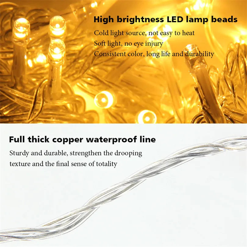 LED Garland String Lights 2m10m Christmas Tree Wedding Decoration Light Waterproof Fairy Lamp Indoor Outdoor Holida Lighting
