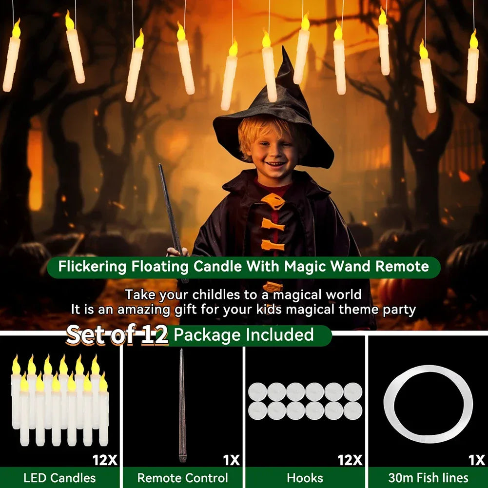 Floating LED Candles with Magic Wand Remote Control Flameless Remote Taper Electronic Candle Christmas Party Decor Candle Lights