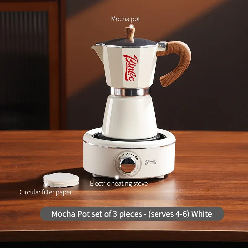 Bincoo Coffee Moka Pot Set with Electric Heating Plate for Home Use Small Espresso Extraction Machine Complete Brewing Kit