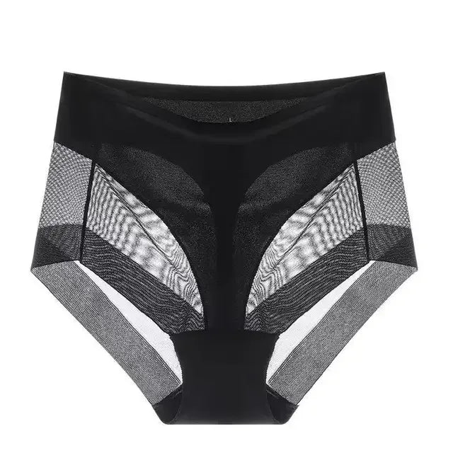 Ice Silk Women Underwear Panties Transparent Mesh Gauze Corset Waist Slimming Black Briefs Female Trainer Shaping Underpants2024