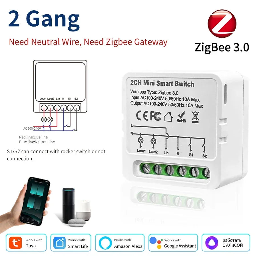 1/2/3 Channels 16A/10A/5A 100-240V Zigbee 3.0 Smart Wireless Switch Smart Home APP Voice Control Work with Alexa Google Home
