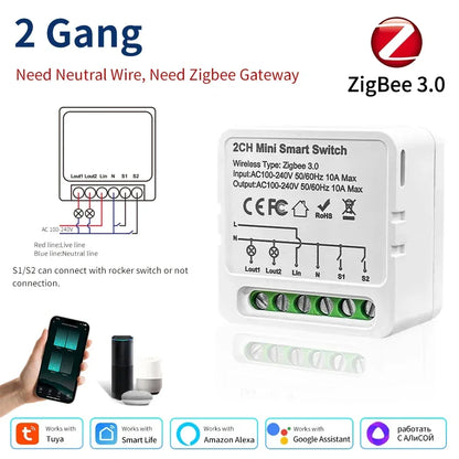 1/2/3 Channels 16A/10A/5A 100-240V Zigbee 3.0 Smart Wireless Switch Smart Home APP Voice Control Work with Alexa Google Home