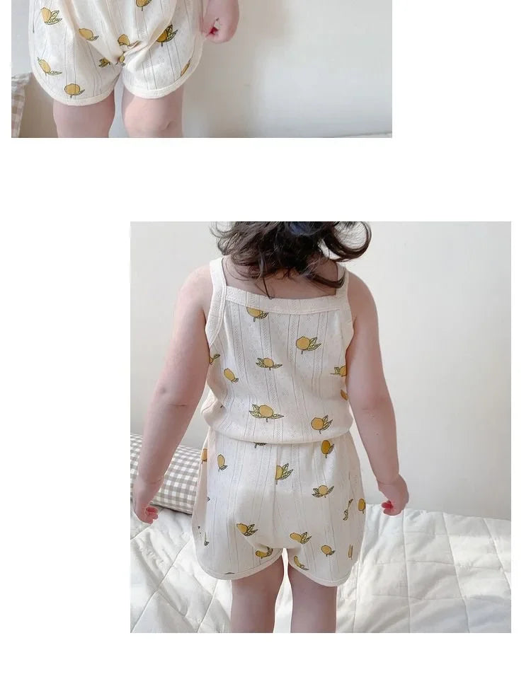 Baby Clothes Sets Summer Toddler Girl Strap Suits Cotton Printing Baby Boy Tops Tee and Shorts Infant Tracksuit Newborn Sets