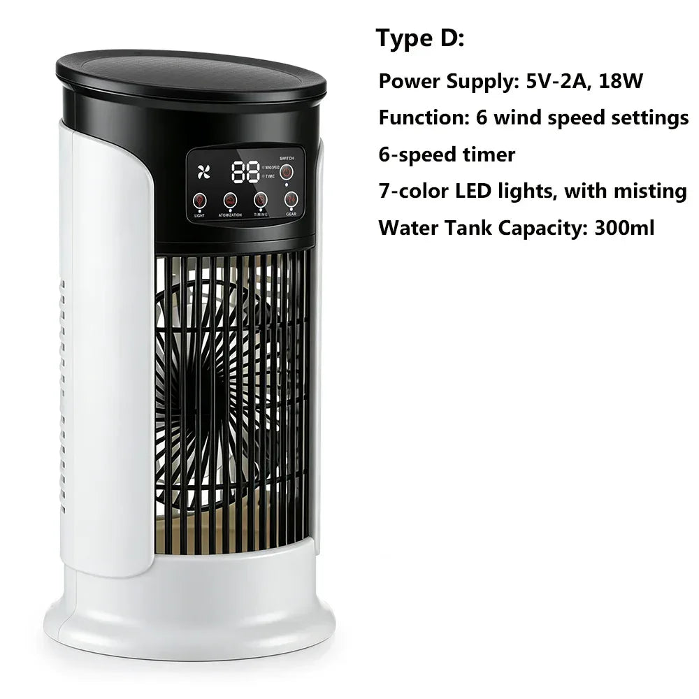 Air Conditioner Portable Desktop Air Cooler Fan with LED Night Light & Humidifier, Mini Mist Cooling Fan for Office Home