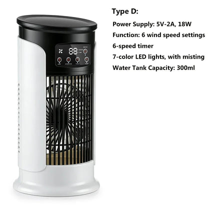 Air Conditioner Portable Desktop Air Cooler Fan with LED Night Light & Humidifier, Mini Mist Cooling Fan for Office Home