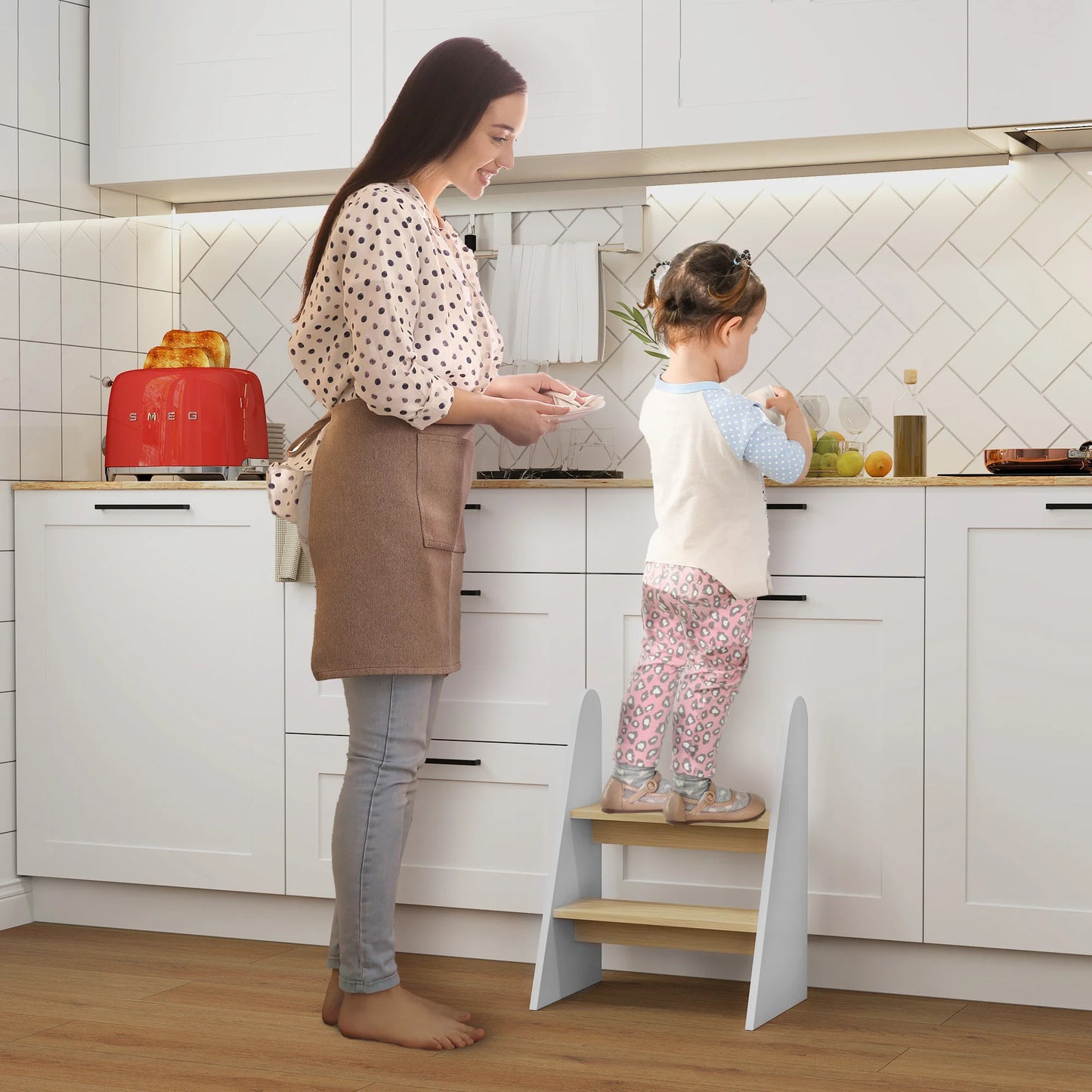 Aiyaplay Stool for Children with 2 Steps +3 Years for Bathroom Kitchen White