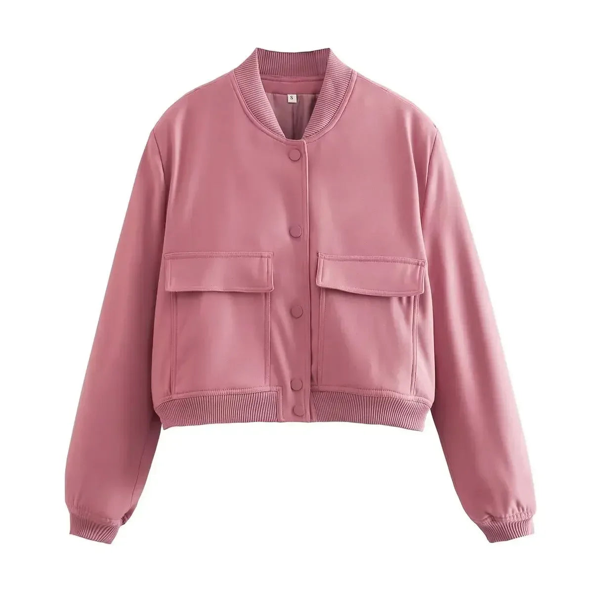 EDSA Woman Bomber Jacket White Autumn Winter Button Cropped Jackets for Women Fashion Long Sleeve Crop Outerwear
