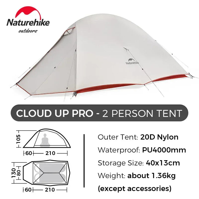 Naturehike Upgraded Cloud Up 2 Person Tent Outdoor Camping Tent Ultralight Waterproof Tent Free Standing Hiking Backpacking Tent