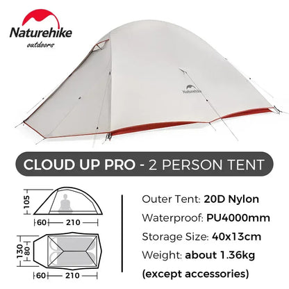 Naturehike Upgraded Cloud Up 2 Person Tent Outdoor Camping Tent Ultralight Waterproof Tent Free Standing Hiking Backpacking Tent